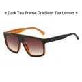 Lunettes de soleil futuristes à large monture thé noir avec verres marron dégradé - Monture Noir Orange Verres Marron Dégradé