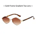 Modern hexagonal gold metal sunglasses with gradient tea lenses and tortoiseshell temples - Gold Frame Gradient Tea Lens