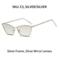 Fashion cat-eye metal sunglasses in silver frame with silver mirrored lenses - Silver Frame Silver Mirror Lens