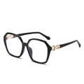 Square oversized black frame glasses with gold metal accents and clear lenses - Black Frame Clear Lenses