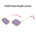 Modern geometric sunglasses featuring purple diamond lenses and a slim gold metal frame - Gold Frame Purple Lens