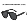 Oversized black frame sunglasses with gray lenses in a trendy pilot style design - Black Frame Black Grey Lens