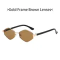 Lunettes de soleil hexagonales modernes en métal doré avec des verres marron rétro - Monture Dorée Verres Ambrés