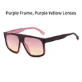 Futuristic large frame sunglasses with purple acetate frames and purple-yellow gradient lenses - Purple Frame Purple Yellow Lens