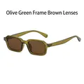 Fashionable square sunglasses featuring olive green frames and tea lenses with rivets - Olive Green Frame Tea Lens