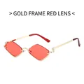 Rhombus sunglasses with gold metal frame and red lenses featuring musical note decor - Gold Frame Red Lenses