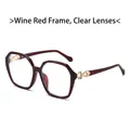 Square oversized wine red sunglasses with transparent lenses and gold infinity temple - Wine Red Frame Clear Lens