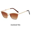 Fashionable cat eye sunglasses with gold metal frame and gradient tea lenses, model C6 - Gold Frame Gradient Tea Lens