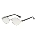 Lunettes de soleil géométriques modernes avec monture polygonale et verres argentés - Monture Argentée Verres Miroir Argent