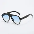 Oversized retro sunglasses with thick black frames and light blue gradient lenses - Black Frame Gradient Blue Lens