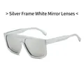 Retro oversized futuristic sunglasses with silver frames and silver mirrored lenses - Silver Frame White Silver Mirror Lens
