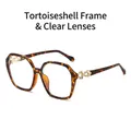 Fashion square oversized tortoiseshell sunglasses with transparent lenses and gold metal trim - Demi Frame Clear Lens