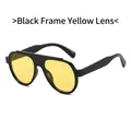 Chic black frame aviator sunglasses with vibrant yellow lenses for a trendy retro look - Black Frame Yellow Lens