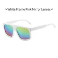 Futuristic sunglasses with a white frame and pink gradient rainbow mirror lenses - White Frame Colorful Mirror Lenses