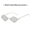 Diamond shaped silver metal sunglasses with reflective mercury lenses for a stylish look - Silver Frame Silver Mirror Lens