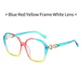 Square oversized sunglasses with blue red yellow gradient frame and clear lenses - Blue and Red Frame Clear Lens