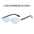 Modern irregular polygonal sunglasses with gold metal frame and blue tinted lenses - Gold Frame Blue Lenses