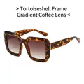 Gafas de sol cuadradas retro con montura de carey y lentes degradadas marrones de tendencia - Marco de Leopardo Lentes de Té Degradados