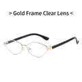 Irregular polygon gold frame sunglasses with clear lenses and black temples for women - Gold Frame White Lens