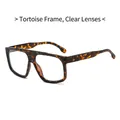 Futuristic oversized square glasses with tortoiseshell frame and clear protective lenses - Demi Frame Clear Lens