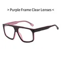 Oversized square sunglasses featuring a purple frame with transparent pink inner accents - Purple Frame Clear Lens