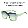 Square fashion sunglasses with black-green gradient frame and blue-green lenses - Black Green Frame Blue Yellow Lens
