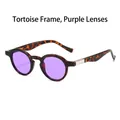 Occhiali da sole ovali retrò tartarugati con lenti viola alla moda e dettagli in metallo - Montatura Demi Lenti Viola