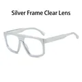 Futuristic silver frame sunglasses with clear lenses and minimalist square design - Silver Frame Clear Lenses