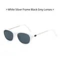 Cat eye sunglasses with white frame, silver metal temples and dark grey lenses - White Frame Dark Grey Lens