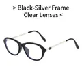 Fashion cat-eye glasses with black frames and silver metal temples with clear lenses - Black Silver Frame White Lens