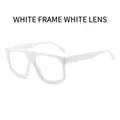 Oversized white square frame sunglasses with clear lenses and a futuristic design - White Frame White Lens