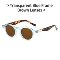 Retro oval sunglasses with transparent blue frames, tea lenses, and tortoiseshell temples - Blue Frame Tea Lens