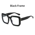 Chic oversized square glasses with glossy black frames and gold metallic temple details - Black Frame Clear Lenses