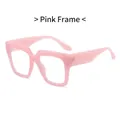 Chic oversized square pink frame glasses with stylish wide temples for a modern women's look - Pink Frame Clear Lens