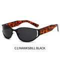 Y2K oval hollow metal sunglasses with tortoiseshell temples and dark grey lenses - Black Tortoise Frame Black Grey Lenses