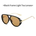 Classic aviator sunglasses with bold black frame, gold temples and light tea lenses - Black Frame Light Tea Lens