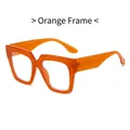 Fashionable oversized square blue light blocking glasses in transparent orange finish - Orange Frame Clear Lens