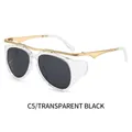 Y2K style sunglasses with transparent frame, metallic temples and dark grey lenses - Transparent Frame Black Grey Lens