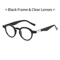 Retro oval black frame eyeglasses with clear lenses and silver metal details - Black Frame Clear Lenses