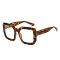 Retro square oversized tortoiseshell glasses with leopard print frame and clear lenses - Demi Frame Clear Lens
