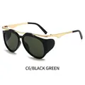 Y2K vintage square sunglasses with black frame, green lenses and golden metal accents - Black Frame Dark Green Lens