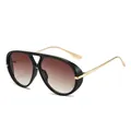 Classic pilot oversized sunglasses with black frame, gold temples, and tea gradient lenses - Black Frame Gradient Tea Lens