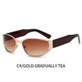 Y2K oval hollow metal sunglasses with gold frames and brown gradient lenses - Gold Frame Gradient Tea Lenses