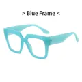 Fashionable oversized square blue frame glasses with lightweight plastic stylish design - Blue Frame Clear Lens