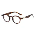 Retro tortoiseshell round glasses with clear anti-blue light lenses and silver metal hinges - Demi Frame Clear Lens