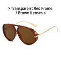 Transparent red pilot sunglasses with brown lenses and elegant gold metal temples - Transparent Red Frame Tea Lens
