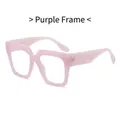 Fashionable oversized square blue light blocking glasses in translucent purple frame - Purple Frame Clear Lens