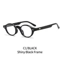 Occhiali rotondi classici in TR90 nero lucido con rivetti in argento, stile C1 - Montatura nero lucido