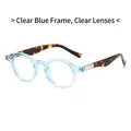 Retro small oval transparent blue frame sunglasses with tortoiseshell temples and clear lenses - Transparent Blue Frame White Lens