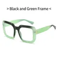 Square oversized glasses featuring a black and green marble gradient frame with gold hinges - Black Green Frame Clear Lens